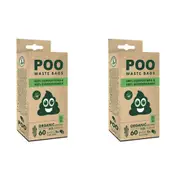 2x 60PK M-Pets Poo Dog/Puppy Pet Compostable/Biodegradable Waste Bags Container