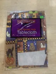 Halloween VNT VINYL FLANNEL BACK TABLECLOTH OVAL 52x70 NEW IN PACKAGE