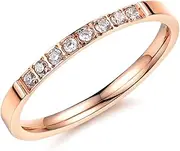 [Fashion Month] Women 2mm Luxury Titanium Stainless Steel Cubic Zirconia CZ Inlay Rose Gold Ring Wedding Engagement Band