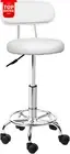 Round PU Salon Stool Swivel Bar Chair with Backrest Hydraulic Lift White