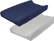 iEvolve Changing Pad Cover Ultra Soft Minky Dots Changing Table Cover Breathable Changing Table Sheet Diaper Changing Pad Cover for Baby Boys Girls (Navy&Silvergrey,Pack of 2)