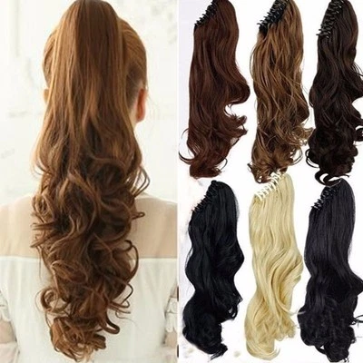 140g THICK CLAW PONYTAIL CLIP IN PONY TAIL HAIR EXTENSIONS CURLY HAIR BROWN AD1