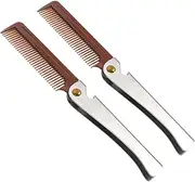 HONMEET Beard Brush Kit 2pcs Folding Portable Styling Comb Mini Hair Comb for Men Stainless Steel Bottle Opener for Grooming