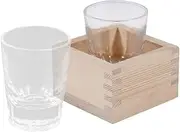 1 Set Japanese Style Sake Cup with Wooden Box Elegant Transparent Glass Sake Cups for Tea Liquor Decorative Present for Friends and Entertaining