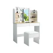 Luxsuite Makeup Vanity Set White Dressing Table With Lights And Drawers Mirror Stool