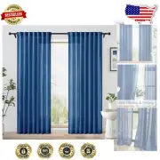 Versatile Navy Blue 84" Semi-Sheer Curtains with Pinch Pleat Design - Set of 2