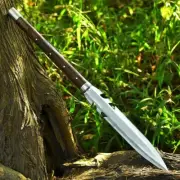Custom Handmade Carbon Steel Blade Cleaver Spear Sword |Hunting Sword Camping