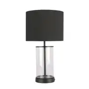 Walter Cylindrical Glass with Black Cotton Drum Shade Table Lamp
