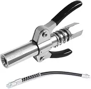 HANTUO Grease Gun Coupler, Strong Lock on Greases Gun Couplers, 12000 PSI Quick Release Grease Coupler with 18" Spring Flex Hose, Compatible with All Grease Guns 1/8" NPT Grease Gun Fitting