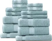 14pc Renee Taylor Brentwood Bath Towel Set 650 GSM Low Twist Cotton Gray Mist