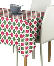 Green & Red Christmas Balls Polyester Tablecloth Assorted Sizes