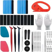 Keadic 47Pcs Car Vinyl Wrap Tool Kits, Felt Squeegees with Spare Fabric Felts, Vinyl Graphic Magnet Holders, Gloves, Zippy Vinyl Cutter, Utility Knife and Blades, Micro Squeegees and Storage Box
