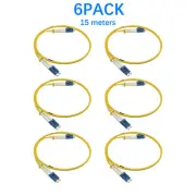 6Pack 15M 49Ft LC UPC to LC UPC Duplex 9/125 Single Mode Fiber Optic Patch Cable
