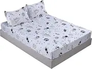 3 Pcs Space Sheets Queen White Based Galaxy Sheet Rockets Planets Sheet Set,Super Soft Microfiber,for Kids,Teens and Space Galaxy Lovers with1 Fitted Sheet and 2 Pillowcases,Queen Size