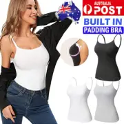 Solid Padded Bra Tank Top Women Spaghetti Vest Camisole With Built In Bra Shirt