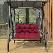 Waterproof Garden Swing Hammock Seat Bench Cushion with Backrest and String Outdoor Patio Replacement Cushion for 2/3 Seater Thick Comfortable 120x100x10cm Red