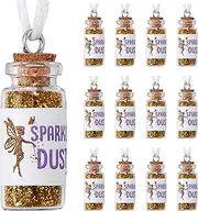 Pixie Dust Necklace Fairy Dust Necklace - Tinkerbell Fairy Dust Glitter Bottles - 12 Mini Glass Bottle Necklace with Fairy Glitter Magic Dust for Fairy Party Favors, Tinkerbell Birthday Party