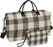 [ZRYSMY] Duffel Bag for Traveling, Black Whit Checkered Pattern Travel Bag Gym Bag, with Multiple Interior Pockets Shoulder Weekender Bag for Women Men with Toiletry Bag 20.5L x 1.9W x 13.8H