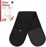 MEETOZ Double Oven Gloves, 260°C/500°F Heat Resistant Oven Mitt Set, Silicone Non-slip Design Oven Gloves, 84 x18cm Cotton Potholder for Home Cooking
