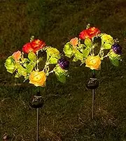 (Update 14 Rose) Slotlien Solar Garden Lights, 2 Pack Solar Flower Lights with 14 Rose, Waterproof Solar Powered Lights, Garden Solar Lights Flower, Solar Lights Outdoor, Solar Lights for Patio, Yard