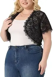 [Agnes Orinda] Women's Plus Size Sheer Shrug Open Front Lightweight Floral Lace Cardigan