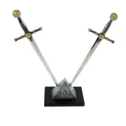 Masonic Dual Dagger Sword Shaped Letter Opener Desk Set &Freemason Display Stand