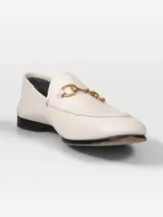 White Leather Horse Bit Loafers