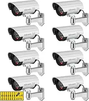 Macarrie 8 Pcs Fake Camera Dummy Security Camera Realistic Dummy Camera Plastic Fake Video Camera CCTV Surveillance System with Motion LED Light for Home Outdoor Indoor, No Battery Included(Silver)