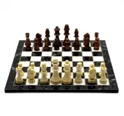Black Marble Patterned Wooden Chess Set and Wooden Chess Pieces with Board