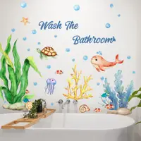 在飛比找蝦皮商城優惠-五象設計 牆貼 英文動物海草水母牆貼 浴缸貼 背景牆 衛生間