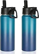 Volhoply 18oz Kids Insulated Water Bottle, Stainless Steel Water Bottles with Straw Lid,Wide Mouth Reusable Metal Cups,Double Wall Vacuum Sports Travel Flask for Cold Drink(Dark Night,2 Set)