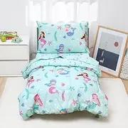 david's kids 4 Piece Toddler Bedding Set - Soft Breathable Toddler Bedding Set for Boys Girls, Includes Quilted Comforter, Flat Sheet, Fitted Sheet and Pillowcase, Mermaid