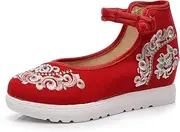 GHAKKE Exquisite Flower Embroidered Canvas Shoes for Women Retro Traditional Chinese Style Ankle Strap Shoes Ethnic Style Stage Performance Oriental Shoes(Red,5.5)