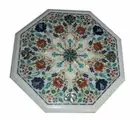 24'' white Marble side Table Top semi precious stones lapis inlaid floral arts