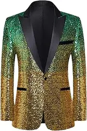 [Generic] Men Fashion Business Casual Blazers Wedding Luxury Sequin Suit Jacket Single Button Slim Fit Dress Blazers