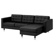 LANDSKRONA 3-seat sofa, with chaise longue/Grann/Bomstad black/metal