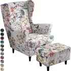 3 Set Pieces Wing Back Chair Covers With Ottoman Slipcover Storage Stool Cover