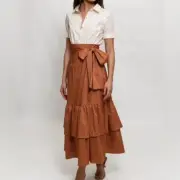 $350 NWT Hutch “Graciela” Two-fer Tiered Maxi Shirt Dress Size 2