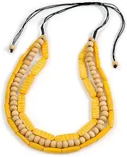 [Avalaya] 3 Strand Layered Wood Bead Cord Necklace in Banana Yellow/Natural - 44cm up to 56cm Adjustable, One Size, cords Wood