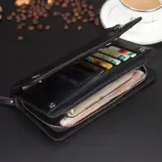 Cartera mano larga cremallera tarjetero plegable para hombre