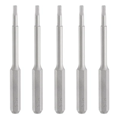 5pcs H1.5 Magnetic Hex Screwdriver Bit 5/32" Hex Shank 45mm Length S2 Steel