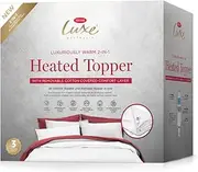 Tontine Luxe 2-in-1 Heated Mattress Topper, Double Bed, Removable Quilted Topper, 9 Heat Settings, Elastic Coner Strap, Multizone Warmth, Auto Off Timer, Overheat Protection
