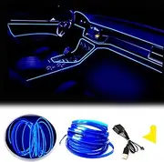 Maxlaxer El Wire Blue Interior Car LED Strip Lights, 3M Neon Wire USB 5V with Fuse Protection for Automotive Car Interior Decoration with 6mm Sewing Edge