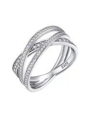 Bestyle 925 Sterling Silver Simulated Diamond CZ Criss Cross Ring for Women, ...