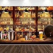 LGhtyro Western Bar Backdrop 7Wx5H Wine Shelf Whisky Beer Drinks Alcohol Bottles Pub Saloon Counter Polyester Fabric Photography Background Decoration for Men Women Fabric Photo Shoot Studio Props