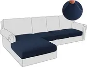 PrinceDeco 4 Pieces Stretch Sofa Seat Cushion Covers L Shape Separate Cushion Couch Thick Chaise Cover Elastic Fit Furniture Protector for Both Left/Right Sectional Couch (4 Seater, Navy)