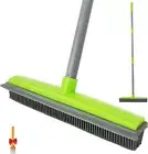 Push Broom Pet Hair Removal Broom with Squeegee,Soft Silicone Bristle Broom wit