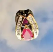 DESIGNER 14K YELLOW GOLD NATURAL RUBY AND DIAMOND SLIDE NECKLACE