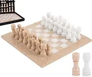 Marble Chess Set 12 Inches Verona and White Handmade Chess Sets for Adults - Travel Chess Set for 2 Player Games - 1 Chess Board & 34 Chess Pieces Including 2 Extra Queens