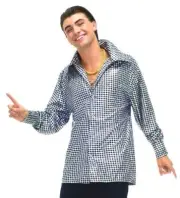 MENS RETRO DISCO FEVER 70'S DANCE PARTY SHIRT STD COSTUMES @MOREEEEE
